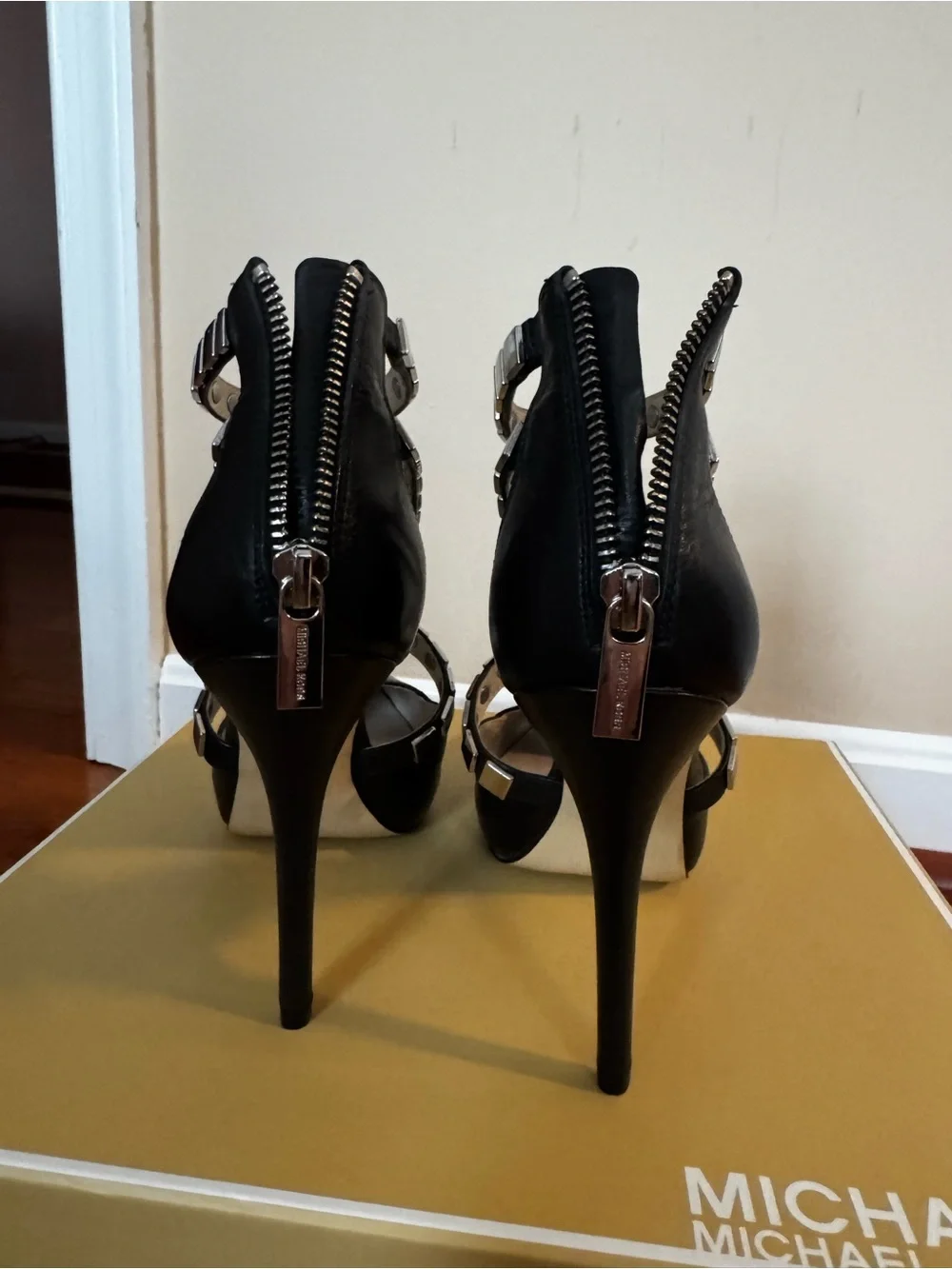 Michael Kors Black Studded Strappy Pointed-Toe Stilettos